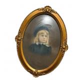 Antique bubble glass framed portrait