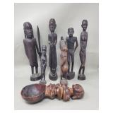 Group of African carved hardwood figurines