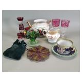 Group of antique crystal and porcelain, tea cup &
