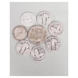 6 Standing Liberty silver Quarters one 1969