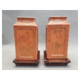 Pair of vintage Chinese porcelain vases on wood