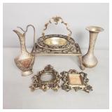 Brass vases basket, Footman stand, and