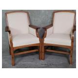 Stickley upholstered oak arm chairs