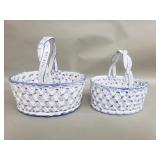 Pair of vintage hand painted ceramic lattice