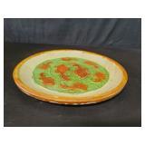 Vintage hand painted terracotta plate with a koi
