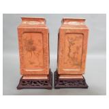 Pair of Chinese porcelain vases on wood stands