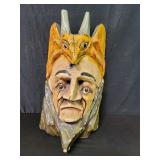 Vintage carved wood hand painted wall mask