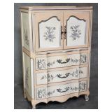 John Widdicomb highboy chest with floral motifs