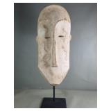 Vintage African large carved wood mask on metal