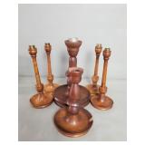 6 Vintage wood candle sticks