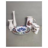 Group of porcelain plates, vase, pitcher and
