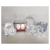 Box of crystal, acrylic, glass paper weight,