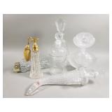 Group of crystal and glass perfume bottles