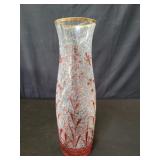 Vintage hand painted crackle glass vase with