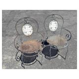 Pair of wrought iron chairs with mosaic tile