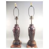 Pair of antique Japanese bronze vase lamp with