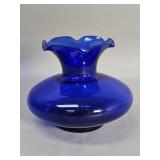 Vintage cobalt blue art glass vase with ruffled