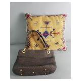 Native American needleworked leather pillow and