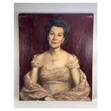 Vintage oil on canvas portrait a woman in a pink