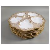 6 antique French Limoges porcelain oyster plates