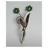 Sterling silver floral brooch with green and
