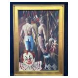 Signed oil on canvas depicting circus scene