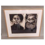 Signed Joyce Sills 'A couple' woodcut print