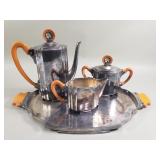 Art deco silver plate tea set with Bakelite