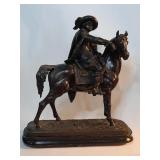 Vintage horse and rider spelter sculpture