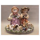 Large Capodimonte 'Boy & Girl Swan Lake'