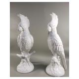 Pair of vintage white glazed ceramic cockatoo