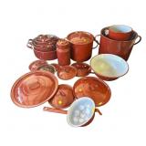 Large lot of vintage enamel pots