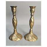 Pair of vintage twist design brass candlesticks