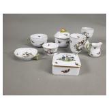 Herend Hungary porcelain cups, trinket box,