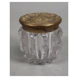 Art Nouveau brass lid with cut crystal jar