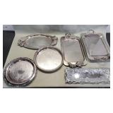 Group of silver plate and aluminum serving trays