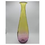 Chartreuse and amethyst art glass bottle vase