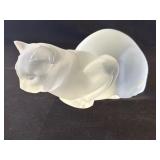 Lalique France frosted crystal cat figurine