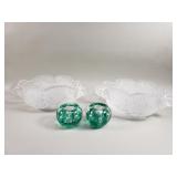 Pair of goose glass bowls & pair of art glass