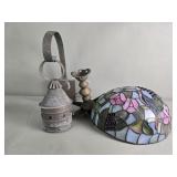 Vintage Jewish hanging oil lamp, Stained