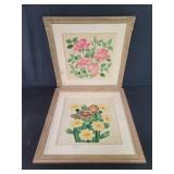 Pair framed needlepoint work wall decorations