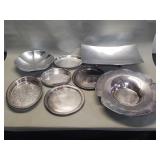 Group of silver plate and aluminum serving trays
