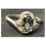 Vintage signed sterling silver mystic topaz ring
