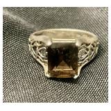 Vintage signed sterling silver smoky quartz ring