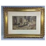 Vintage hand colored etching of Am Hofe des