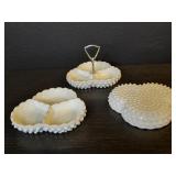 3 vintage Fenton hobnail 3-section relish dishes