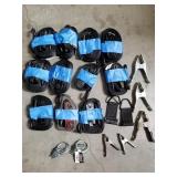 Box of ratchet tie-downs, D-Rings and clamps