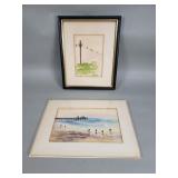 Pair of signed Michaelangelo water color paintings