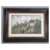 Vintage signed hand-colored etching