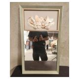 Wood framed mirror with shell accents